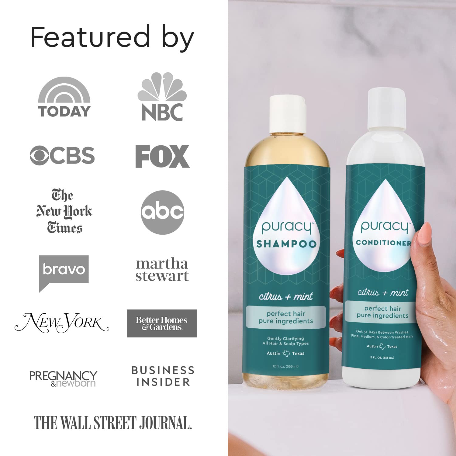 Puracy Conditioner for Fine, Medium, and Color-Treated Hair - Pure Ingredients for Cleaner, Silkier Hair Longer, 98.95% Natural (48 Ounce)
